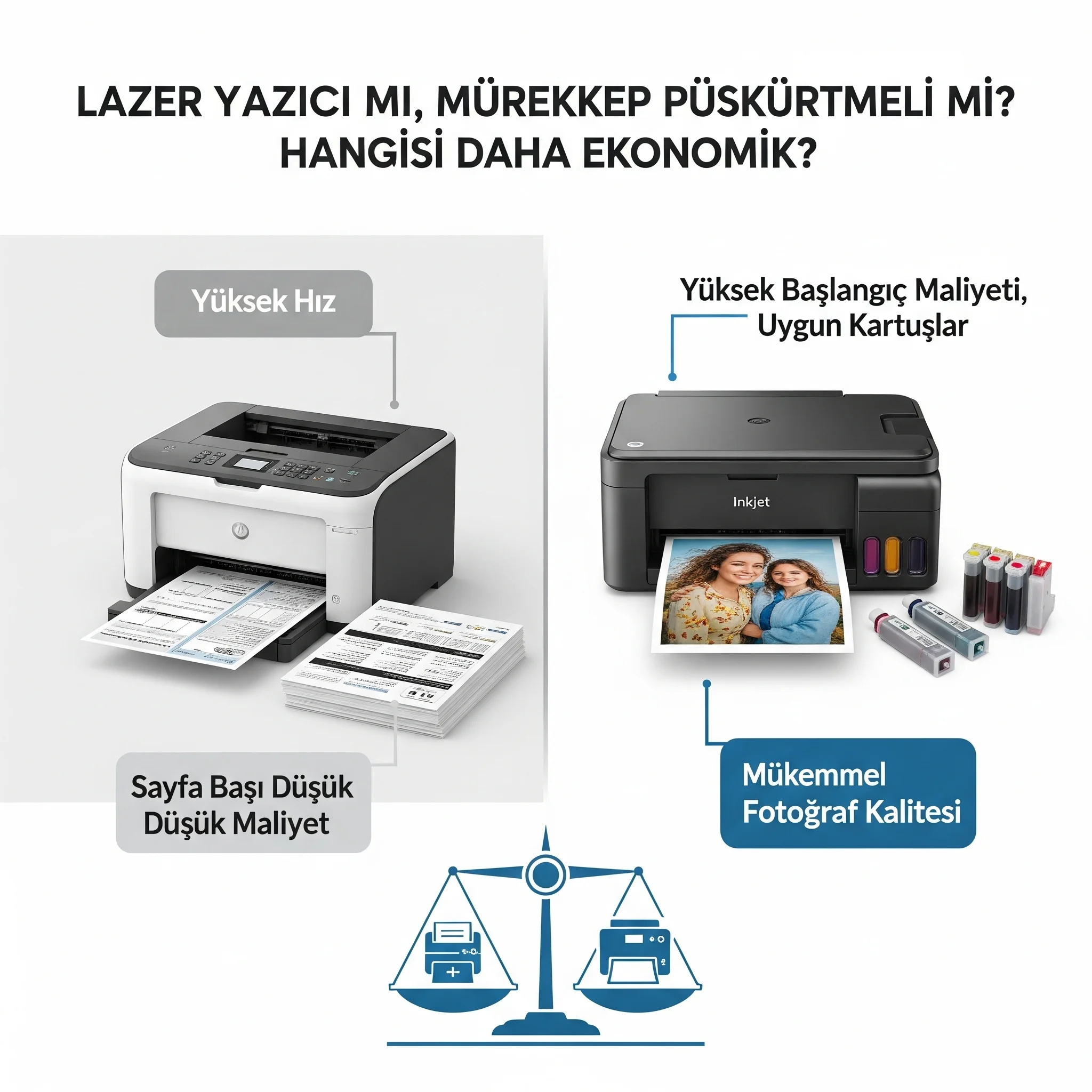 Lazer Yazıcı mı, Mürekkep Püskürtmeli mi? Hangisi Daha Ekonomik?